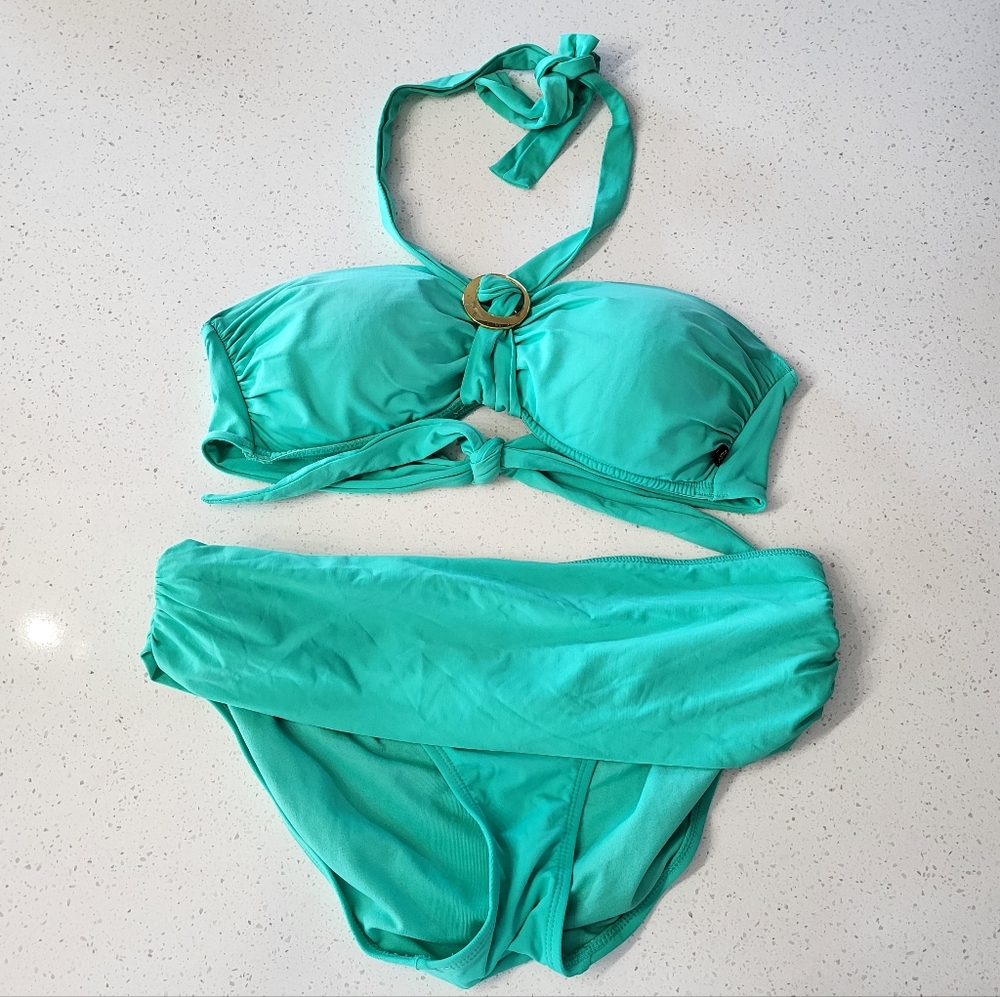 La Vie En Rose Turquoise Green Two-Piece Bikini with Gold Ring